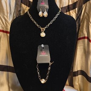 Paparazzi Gold Necklace Set with Crystal Accents